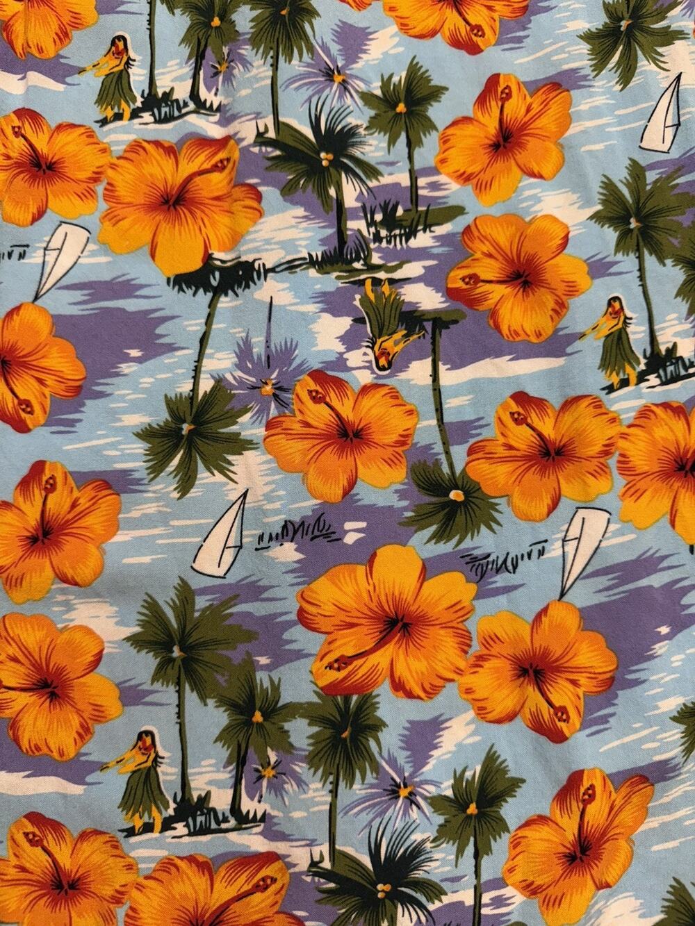 Kahuna Bay Men's XL Hawaiian Short Sleeve Shirt hibiscus and palm trees blue